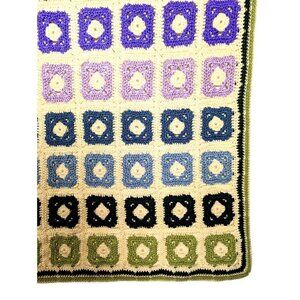 Vintage Hand Knit Granny Square Crochet Throw Blanket Quilt 42x67" Lavender Sage